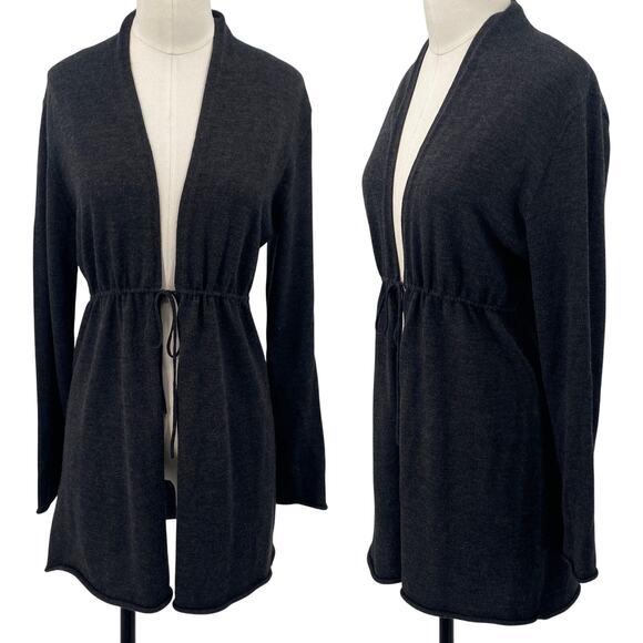 Eileen Fisher Merino Wool Cardigan Sweater Longline Cinched Tie Waist Gray Small - Picture 1 of 8